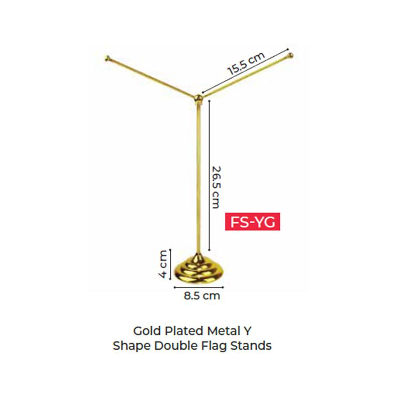 Gold Plated Metal Y Shape Double Flag Stands